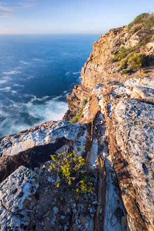 scenic view from the cliff tops over ocean in bouddi national park on nsw central coastの写真素材