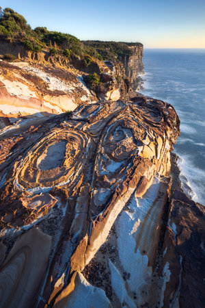 high view from the cliff tops over ocean in bouddi national park on nsw central coastの写真素材