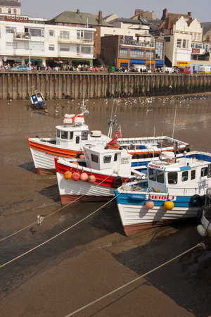  Charter fishing boats await the returning tide and customers for fishing trips out at sea. のeditorial素材