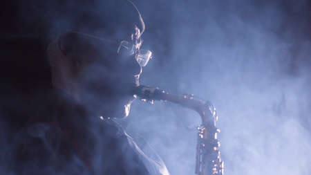 African jazz musician playing the saxophone
