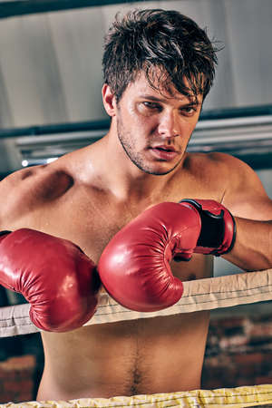man training gym boxing mma ring shadow boxing mixed martial arts fitness on ropes