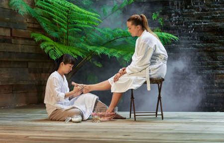 asian foot massage salts gentle spa treatmentの写真素材