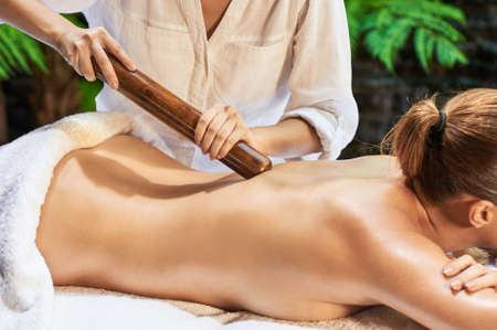 asian back massage therapy spa hot stoneの写真素材