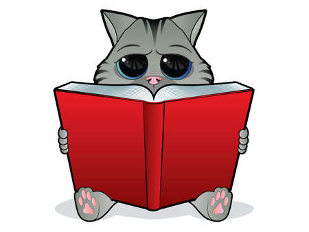 Kitten reading a large open bookのイラスト素材