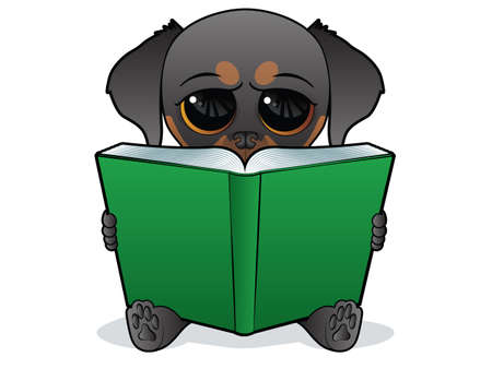 Cute Dog Character Reading a Large Bookのイラスト素材