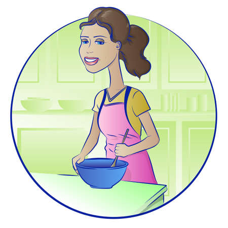 Young woman cooking healthy foodのイラスト素材