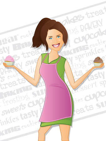 Cupcake Girl with Background Textのイラスト素材