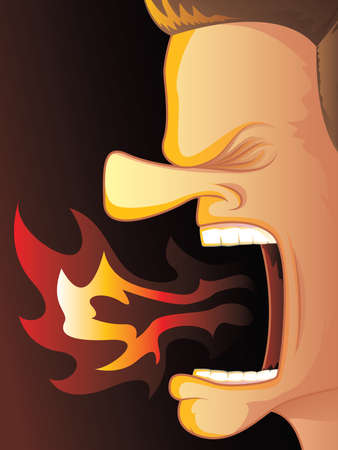 Man Yelling with Hot Fire Burning His Mouthのイラスト素材