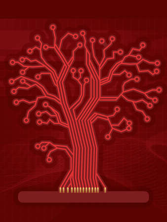 Red Digital Circuit Treeのイラスト素材