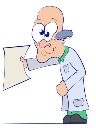 Cartoon Doctor in a Lab Coat Holding a Blank Sheet of Paperのイラスト素材