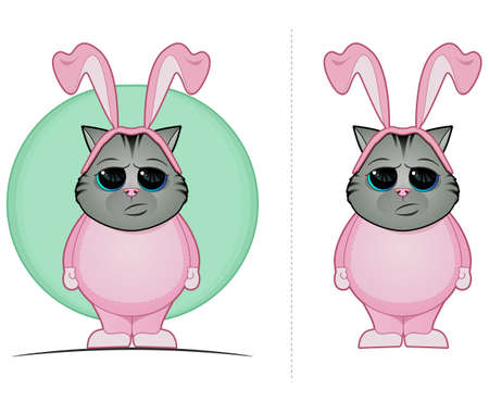 Gray Cat Wearing a Pink Bunny Costumeのイラスト素材