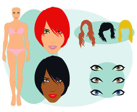 Female Face and Body Parts Setのイラスト素材