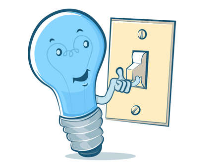 Light Bulb Character Flipping a Switchのイラスト素材
