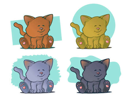 Cute Cat Set/Color variations of kittens sitting and smilingのイラスト素材