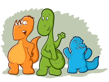 Cute illustration of three colorful dinosaur monstersのイラスト素材
