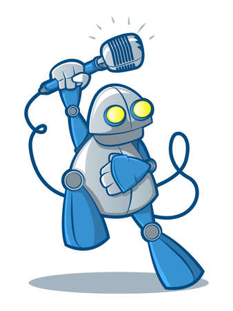 Illustration of a retro robot holding a retro microphoneのイラスト素材