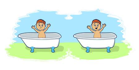 Illustrations of happy and sad child in a tubのイラスト素材