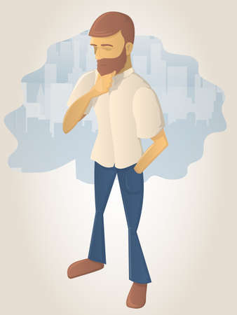 Young man in the city scratching his beardのイラスト素材