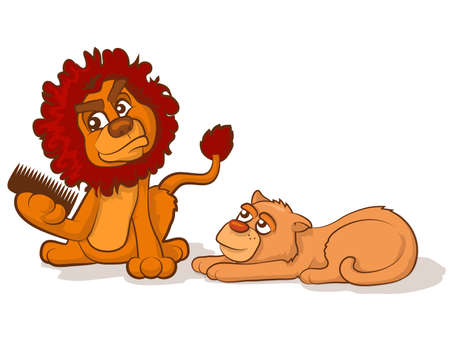 Cartoon lion and lioness with tangled hairのイラスト素材