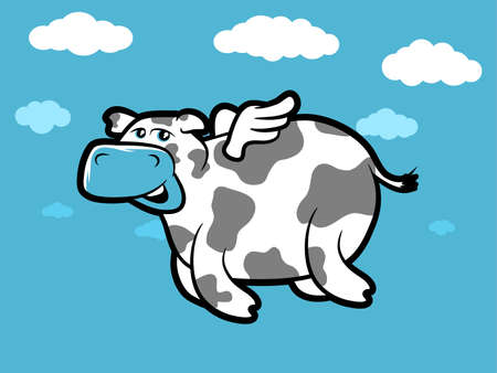 Flying Cartoon cow with tiny wingsのイラスト素材
