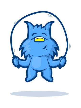 Cute blue dog jumping rope and smilingのイラスト素材