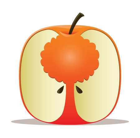 Tree silhouette carved into an apple coreのイラスト素材