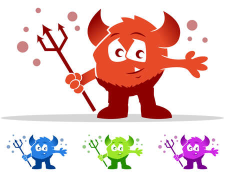 Childish devil cartoon character set