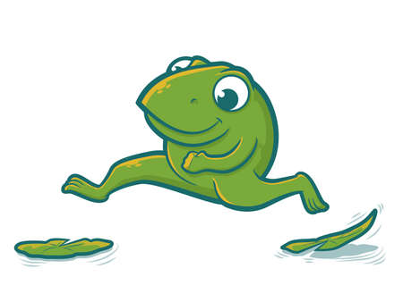 Cute toad character hopping on lily padsのイラスト素材