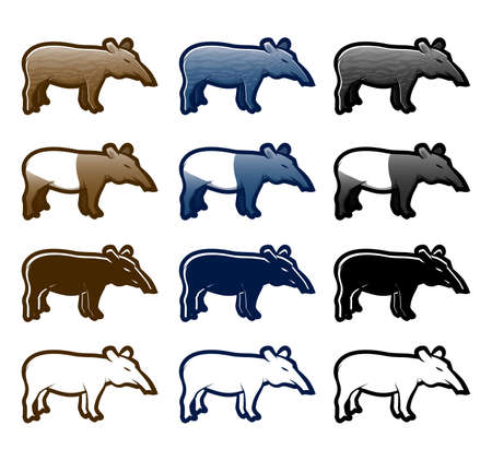 Various tapir cartoon icon setのイラスト素材