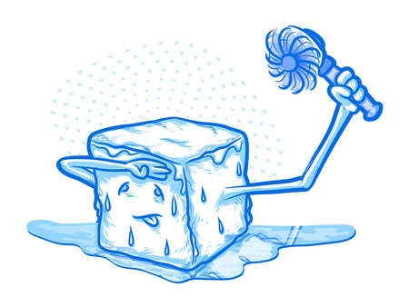 Ice Melting Cartoon Holding  a Fanのイラスト素材