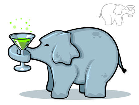 Blue elephant holding a martini in his trunkのイラスト素材