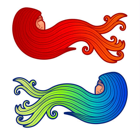 Illustration of beautiful hair in various colorsのイラスト素材