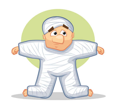 Injured Cartoon Man wearing a cast on his bodyのイラスト素材