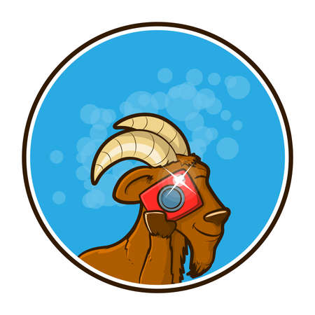 Illustration of a goat using a camera to take a pictureのイラスト素材