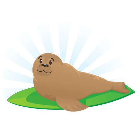 Sea Lion with Surf Boardのイラスト素材