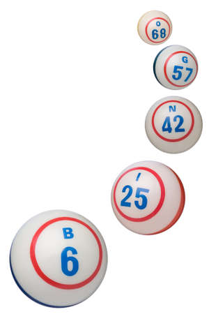 Bingo Balls on white background with copy spaceの写真素材