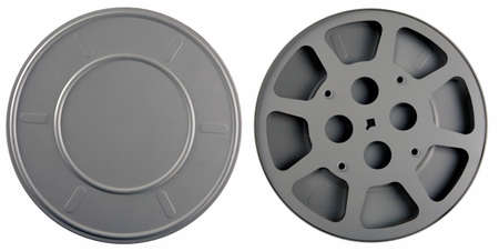 Used 16mm film can and reelの写真素材