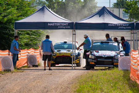 rally car at service park in Lamia Greece at Acropollis Rally 2018