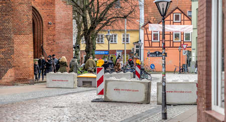 Laneburg, Lower Saxony, Germany, December 10th 2017: concrete barriers at the edge of the pedestrian zone at the city center as protection against terrorist attacksのeditorial素材