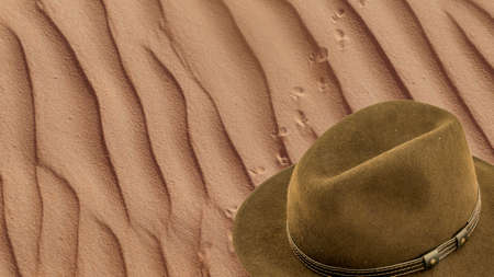 Hat in the sand of the Wahabia desert in Oman. with ripple marks and traces of a lizard, photomontageの写真素材