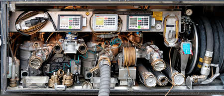 Wolfenbuettel, Lower Saxony, Germany, January 12,2018: Fittings, connections, pressure gauges and...