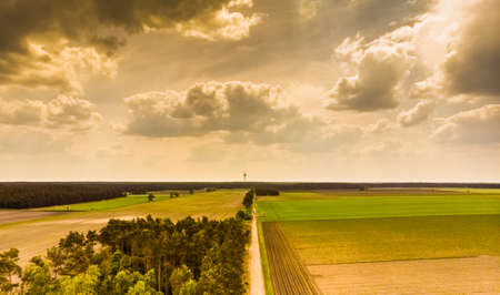 Landscape in the North German Heath near Celle, with a small piece of forest, meadows, fields and a...