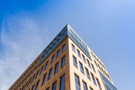 Upper corner of an office and commercial building in Hamburg Altona, abstract looking photoの写真素材