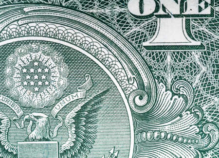 Detail of a one-dollar note, close-up.の写真素材