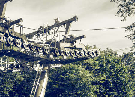 Pulleys in front of the bottom station of a cable car.の写真素材