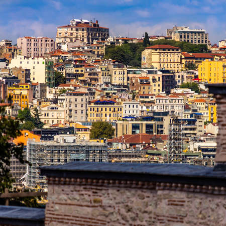 Residential building in the Galata quarter of Istanbul, taken from the Golden Hornの写真素材