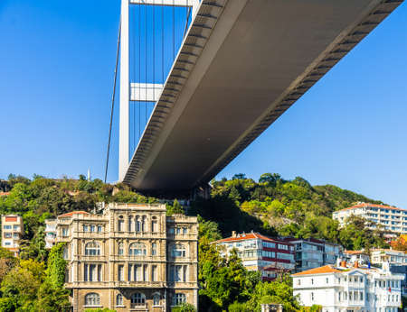 Bridge over the Bosporus near Istanbul from below from the water sideの写真素材