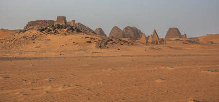 Pyramid of the Black Pharaohs of the Kush Empire in Sudan, Meroeの写真素材