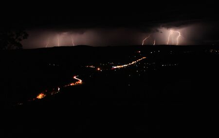 Lightning storm passing by from lookoutの写真素材
