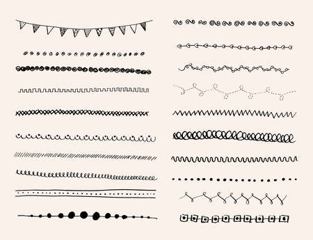 Ink hand-drawn vector line border set and scribble design element